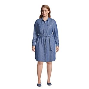 Chambray Button Front Shirt Dress